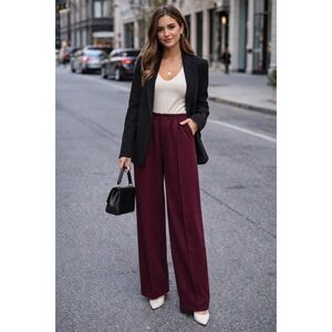 A New Day Wide Leg Pants Women's Medium High Rise Elastic luxury Super Soft Wine
